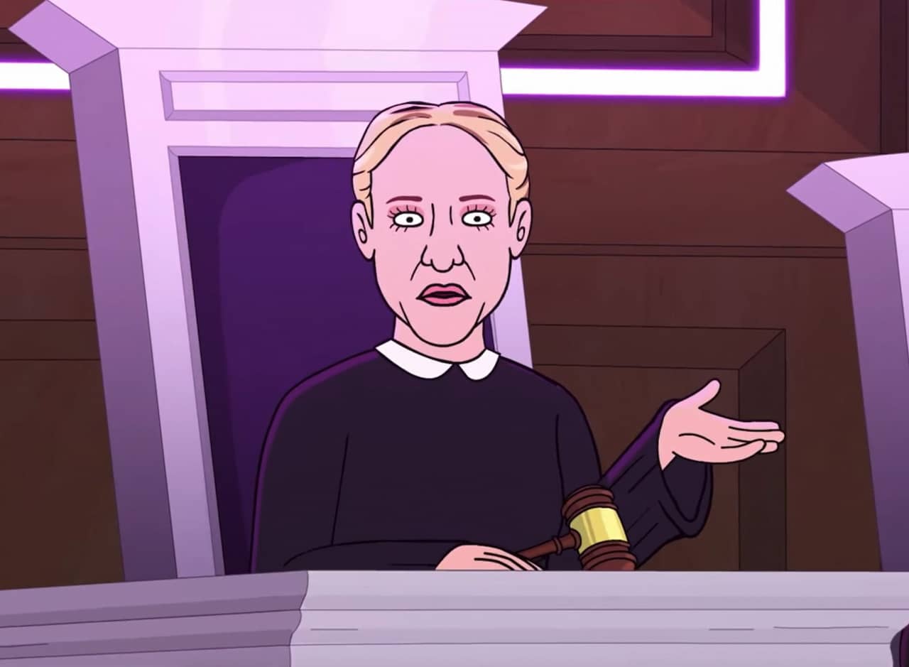 Felicity Huffman as a judge with a gavel